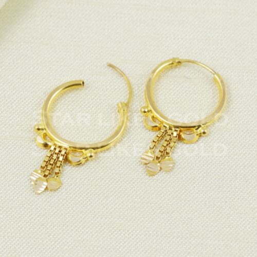 18K round dangling Gold hoop Earrings 18K Real Gold Earrings Bali - Picture 2 of 6