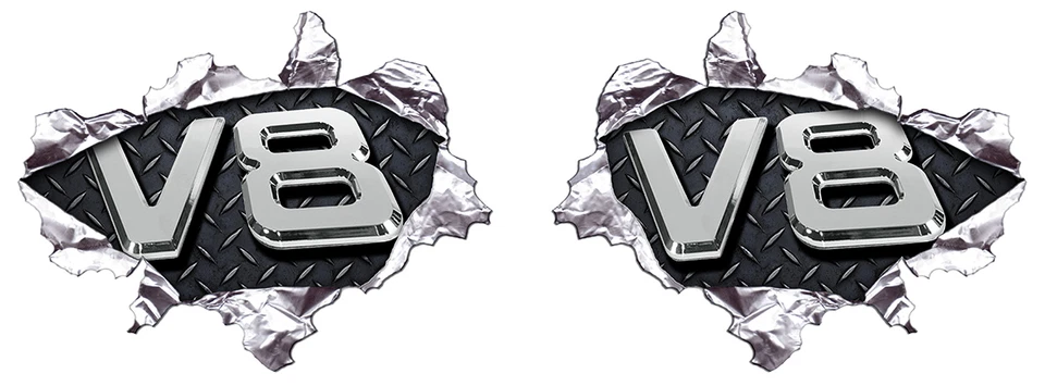 2 X V8 MOTEUR FORD DODGE MOPAR CHEVY METAL DECHIRE AUTOCOLLANT STICKER VA049
