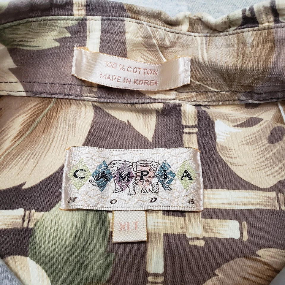 Campia Shirt Mens XLT Brown Floral Short Sleeve Button-Up Hawaiian Beach - Image 3 of 4