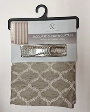 Victoria Classics Jacquard Shower Curtain With Roller Hooks - New In Package
