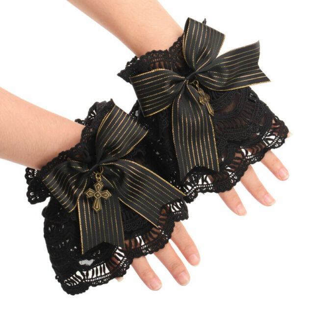 Women Wristband Cuff Bracelet Victorian Steampunk Black 