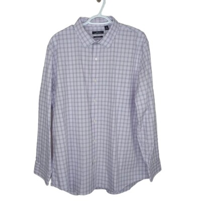 Marc Anthony Slim Fit Mens 18 Purple Plaid 100% Cotton Long sleeve Dress Shirt 