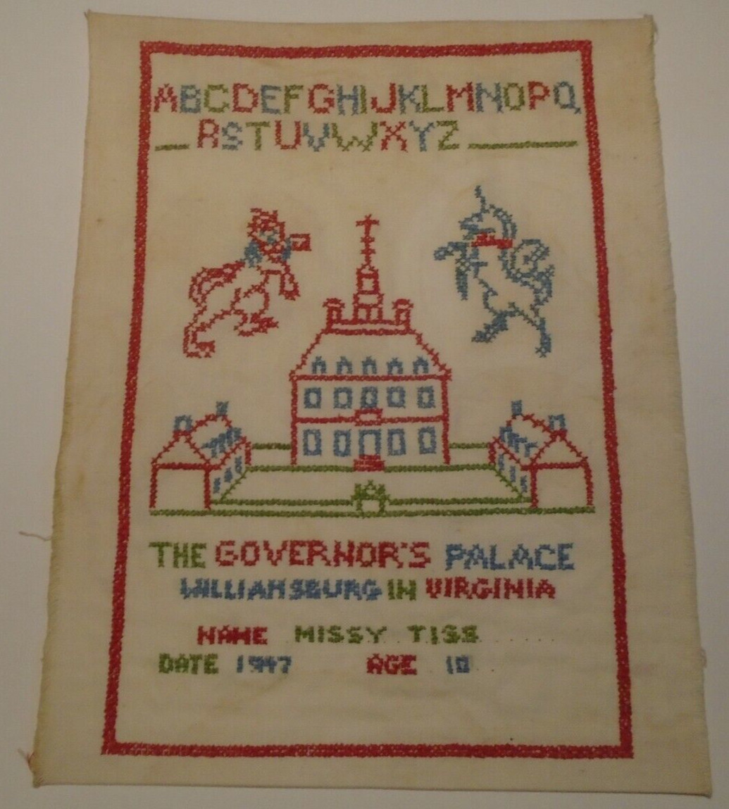 Needlepoint Governor's Palace Williamsburg Virginia by Missy Tiss 1947