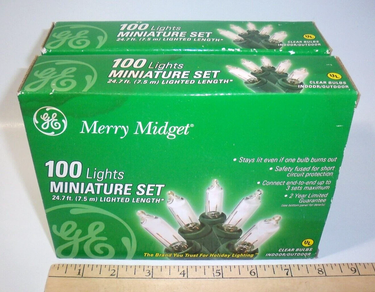 GE Mini Merry Midget String Light Sets 2 Pks 100 Lights Ea. 24.7ft Ea. New