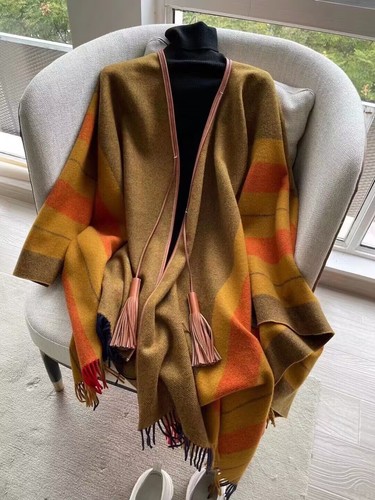 Women Cashmere Wool Autumn Winter Tassel Striped Cape Cloak Poncho Wraps Gift - Picture 10 of 12