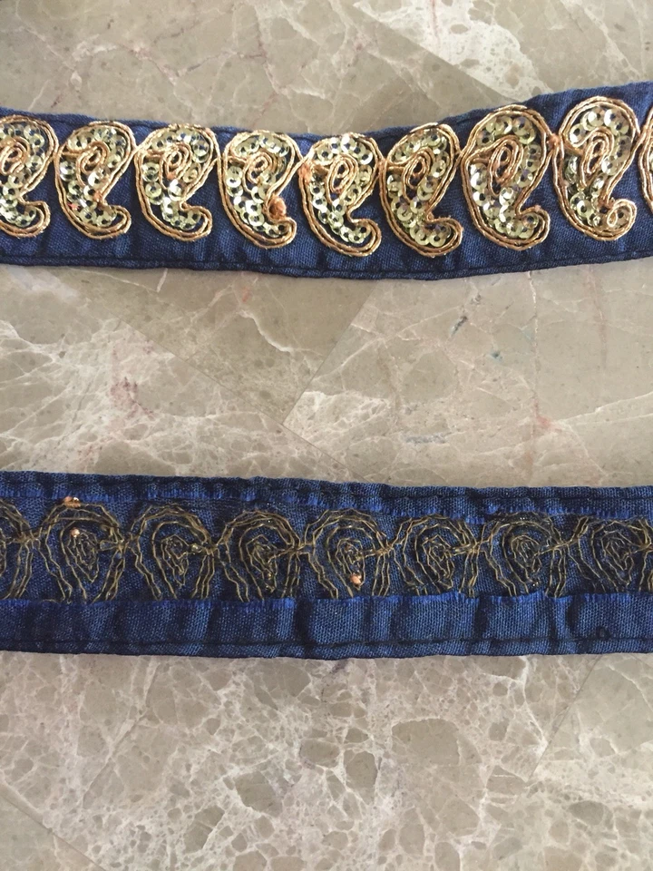 Nuevo Bordado de Lentejuelas Doradas Bordado Borde Gris Oscuro 9 + Yarda Cinta de Encaje Foto 4 de 4