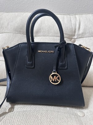 Michael Kors Avril Black Small Top Zip Pebbled Leather