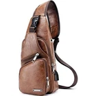 Men's PU Leather Chest Bag Crossbody Messenger Shoulder Backpacks Brown