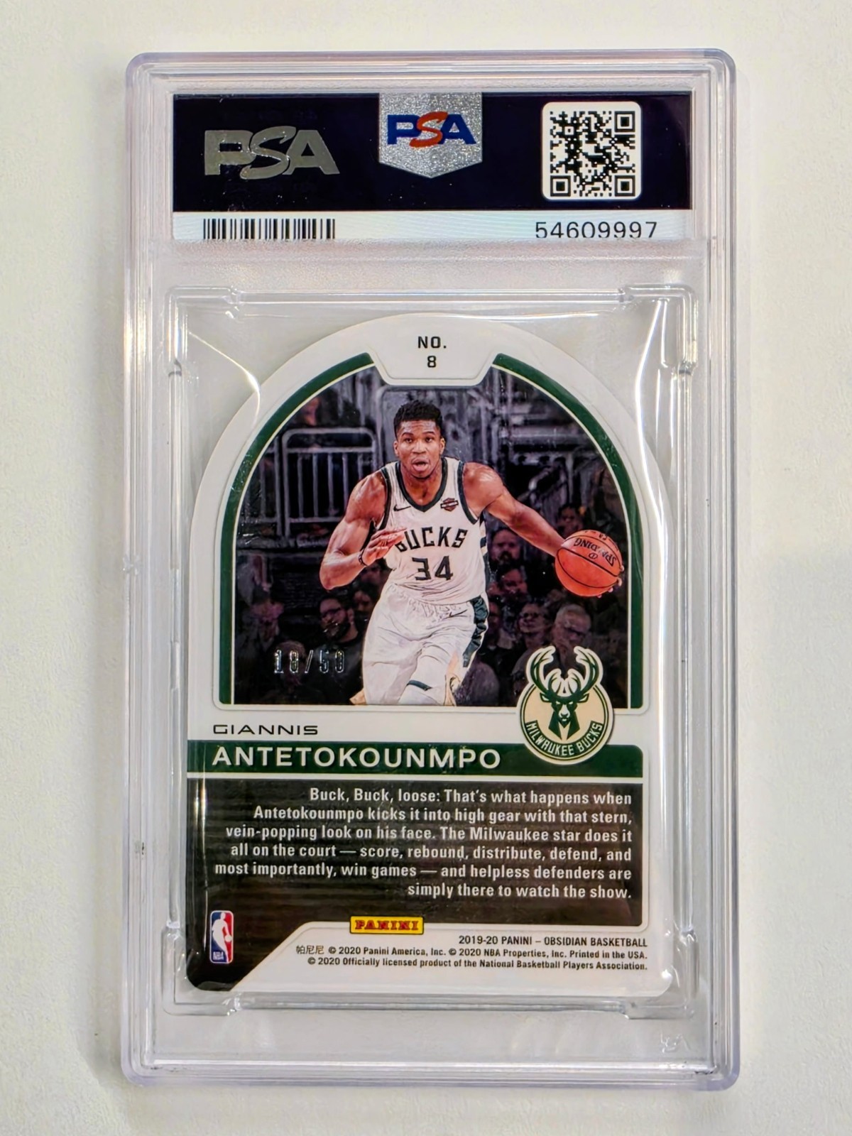 2019 Giannis Antetokounmpo Panini Tunnel Vision Purple /50 PSA 10 view 2