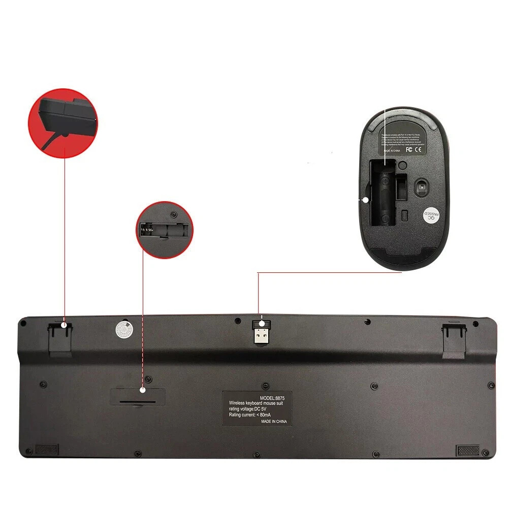 2.4GHz Wireless Keyboard And Mouse Set UK USB Dongle For PC Laptop Full-Size