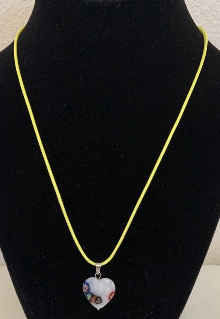 Two Millefiori Murano Style Glass Pendant Necklaces~Beaded~Yellow Cord~Handcraft