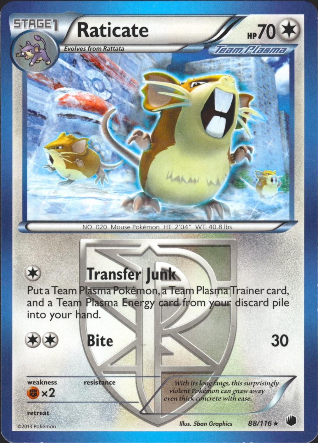 Raticate (Team Plasma) 88/116 Rare Plasma Freeze Lightly Played Pokémon Card