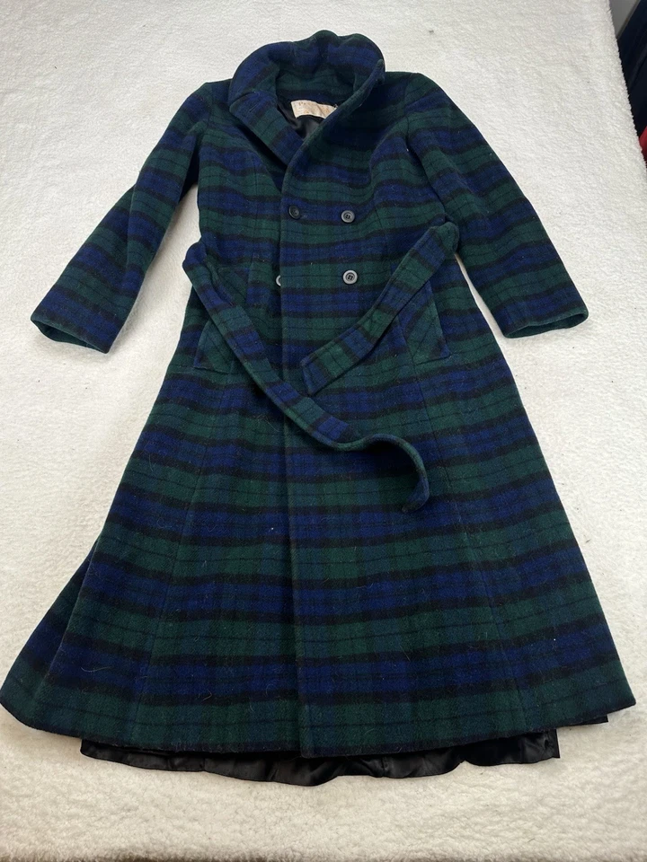 Bata Pendleton vintage para mujer 10 verde tartán a cuadros 100 % lana virgen con cinturón Foto 2 de 4