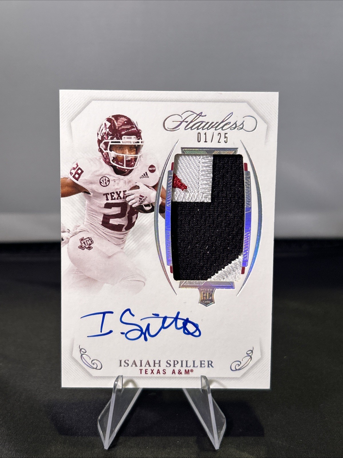 Isaiah Spiller Panini Flawless Collegiate #160 Patch Autographs-Vertical