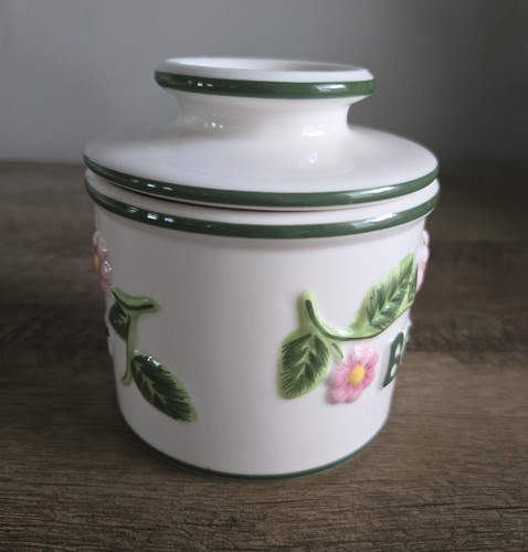 Vintage Original Ceramic Butter/Beurre Bell Crock Pink Embossed Floral - Picture 4 of 6