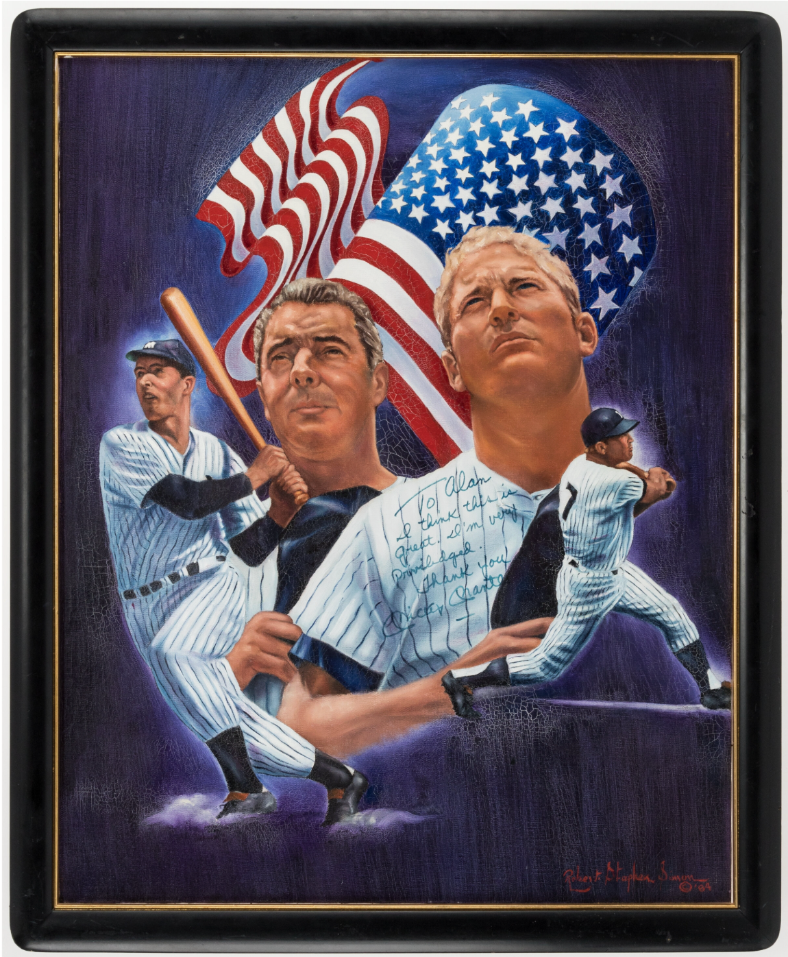 Mickey Mantle Autographed Signed Original Oil Painting w DiMaggio AMCo LOA 32190