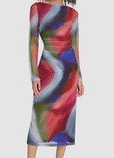 Vince Camuto Womens Red Printed Mesh Ruched Bodycon Dress Size 14     17180