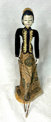 Traditional Javanese Wayang Golek Kulit Female Rod Puppet with Stand 22''