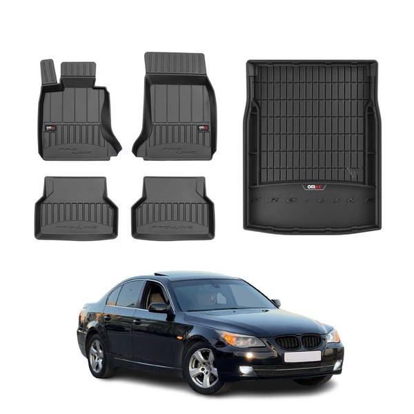 Omac FußMatten & Kofferraumwanne Set FüR BMW 5Er E60 2003-2010 Gummi Schwarz 5X-image