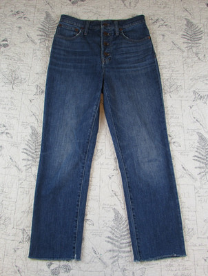 Madewell The Perfect Vntg Crop Jean Exposed Btn Fly Blue raw hem Denim High 28