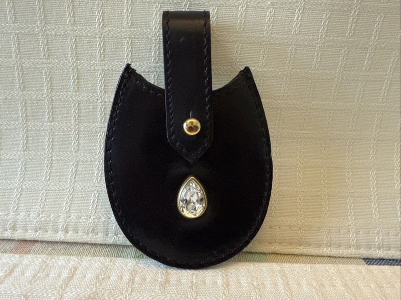 Swarovski Leather Luggage Tag W/ Crystal Teardrop Inlay 3.5” Black Never Used