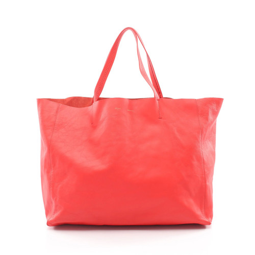 Celine Horizontal Cabas Leather Tote Bag Red Used Authentic