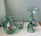 Fenton Art Glass 4 piece Matching Set/Lot Artists Signed Pieces