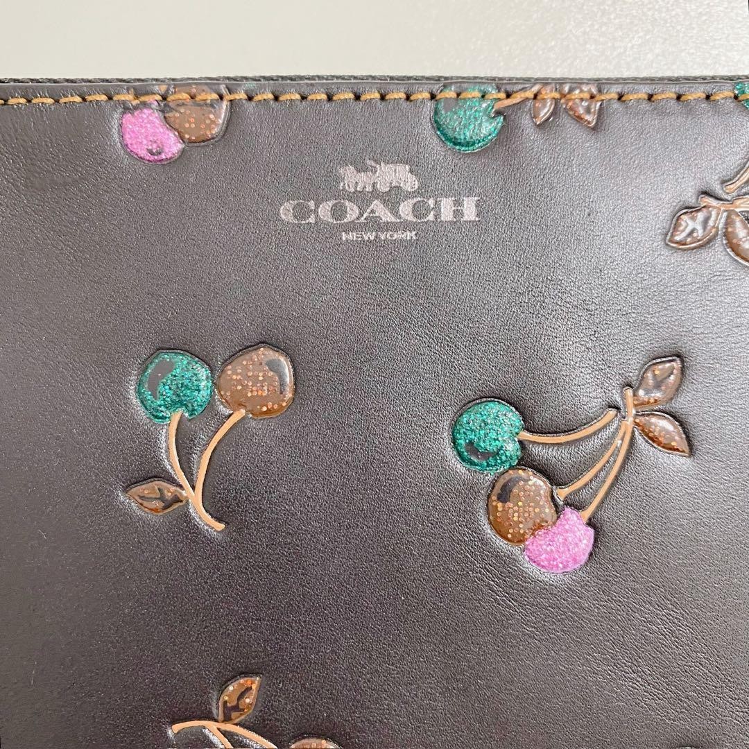 COACH Cherry Pattern Coin Case Black Leather Mint… - image 7