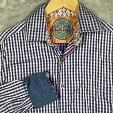 Robert Graham Mens Classic Fit Purple Gingham Check Long Sleeve Button Shirt M