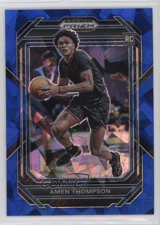 2023-24 Panini Prizm Draft Picks Blue Ice Prizm 96/99 Amen Thompson #4 06vc