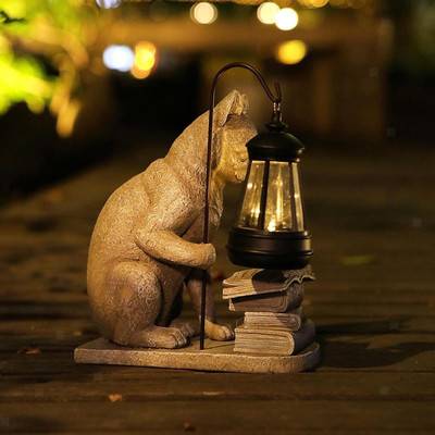 Katze Solar Garten Statue mit Laterne Rasen Ornament Solarleuchte Hinterhof Display