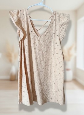 Ava & Viv Eyelet Flutter Sleeve Blouse Peach XL Boho Cottagecore Top