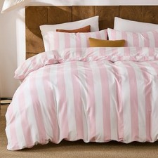 Pink and White Striped Duvet Cover Set Size, 100 King Wide Stripes-pink/White