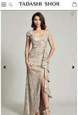 Tadashi Shoji Audre Metallic Taupe Gown With Ruching 14Q Seller away 6/12-6/23