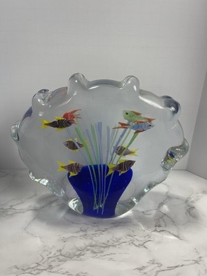 Vintage Art Glass Fish Aquarium Block Paperweight Sculpture 9''