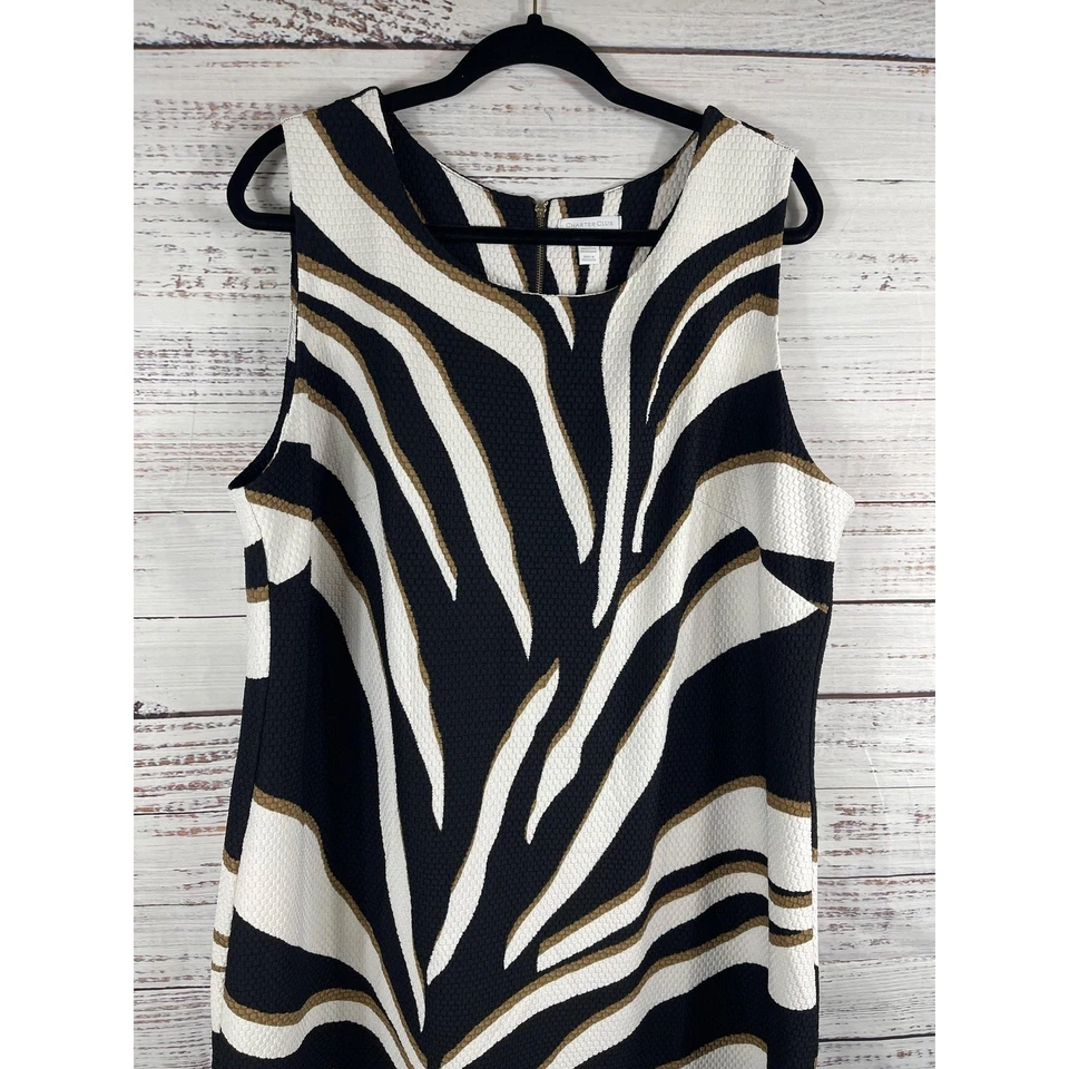 Charter Club Dress Womens 2X Black White Tan Zebra Animal Print Sleeveless Shift - Image 2 of 4