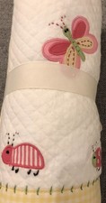 Pottery Barn Kids Quilted  Cotton Blanket Nursery Crib - Butterflies Gingham NEW