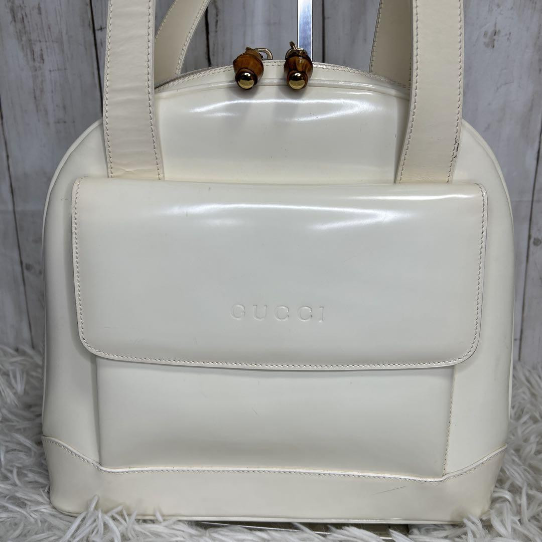 Gucci Bamboo Black Tote with Enamel Logo Shoulder Bag Used Excellent Condition