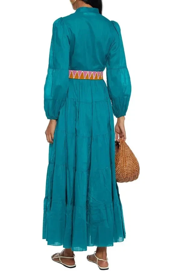 Vestido maxi ZIMMERMANN Fiesta de algodão com cinto em camadas/tamanho 3 varejo $750 - Imagem 2 de 4