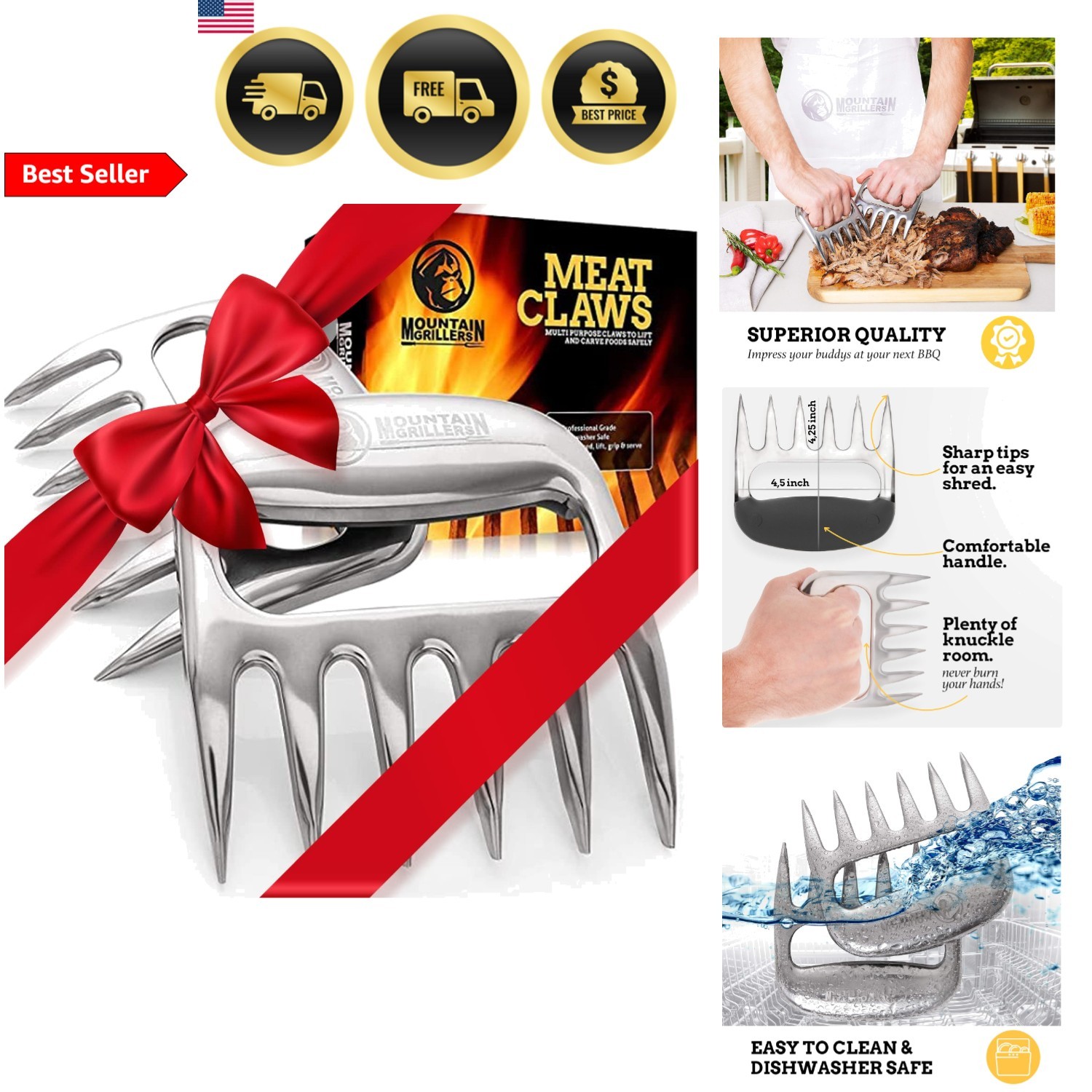 Meat Shredder Claws for Pulled Pork Chicken BBQ Grill Smoker 2 Pack