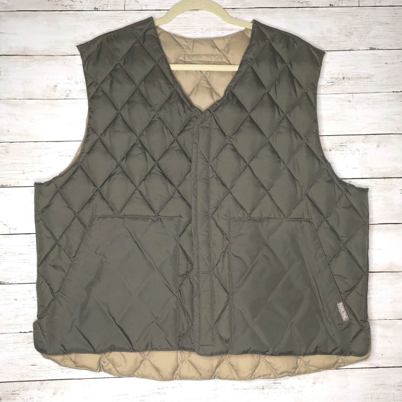 Vintage Pacific Trail Quilted Down Puffer Vest Reversible Green Tan Pockets XL