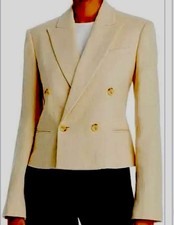 A.L.C. River Crop Double Breasted Linen Blazer-Ivory-Women Size 8-New With Tags