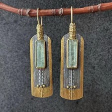 Vintage Ethnic Style Inlaid Green Stone Earrings Geometric Creativity Silver Col