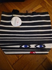 Lulu Guiness Red Nose Day Tote Bag Stripe And Blue Eye Design. New With Tag.
