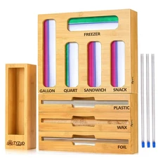 9-in-1 Bamboo Storage Bag Organizer with Cutter, Kitchen Drawer & Wall Mount ...
