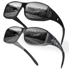 Polarized Fit Over Glasses Sunglasses for Men Women, Trendy Wrap Around Sungl...