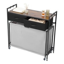 3-Section 29.4Gal Rolling Cabinet with Laundry Bins, Wall-Mount Ready