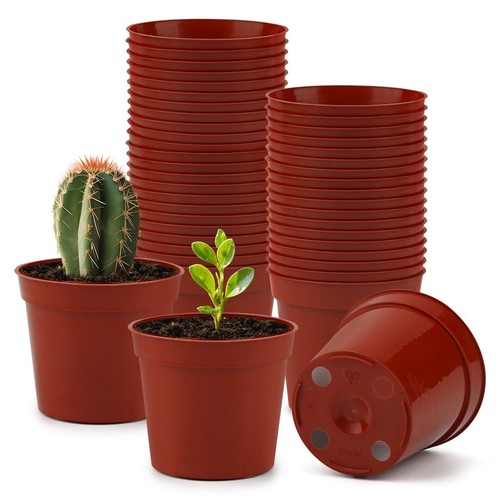 50 Pack 3.3 Inch Plastic Plant Nursery Pots, Seedling Pots with Drainage Hole...