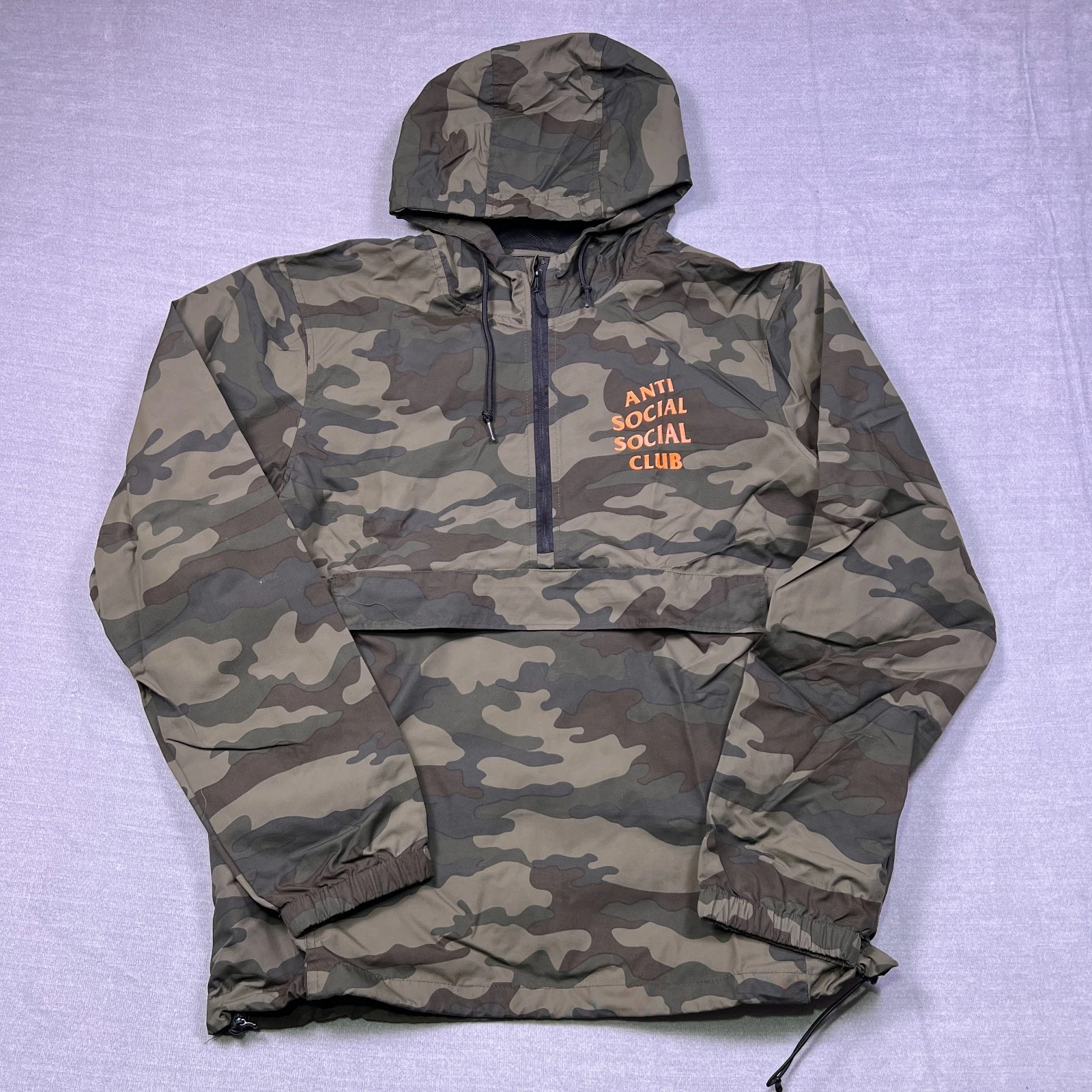 Anti Social Social Club Mens Green Orange Logo Camo Anorak Jacket Size XL - product detail image 1