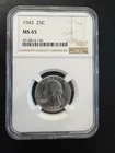 1943 25C Washington Silver Quarter NGC MS65